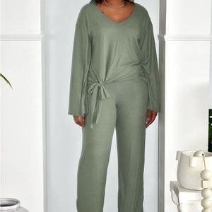 Sage Tie-Knot Two Piece Pants Set